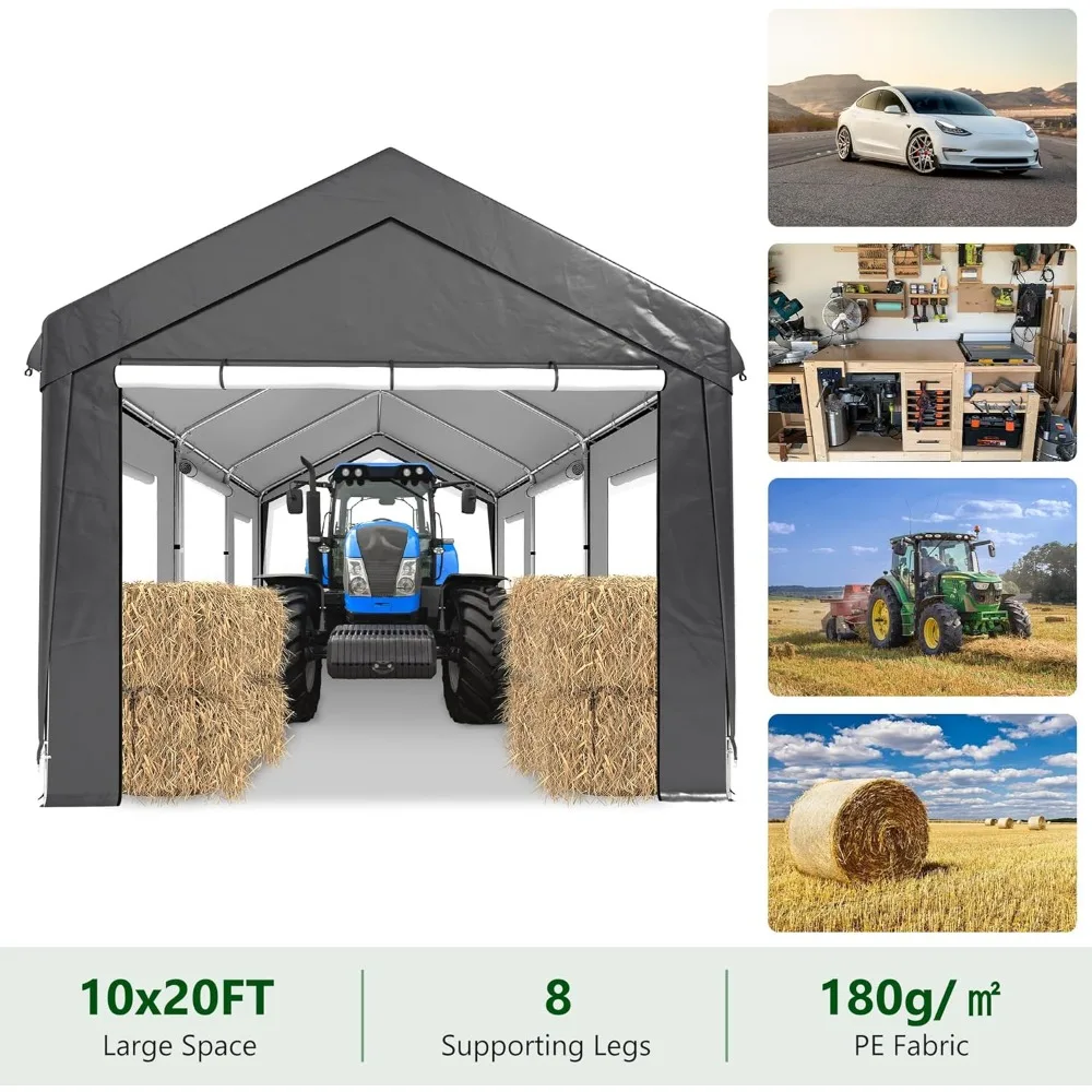 10X20FT Heavy Duty Portable Garage with Roll-up Sidewalls, Carports Canopy, Car Port with Sandbags, Outdoor Shelter for Cars