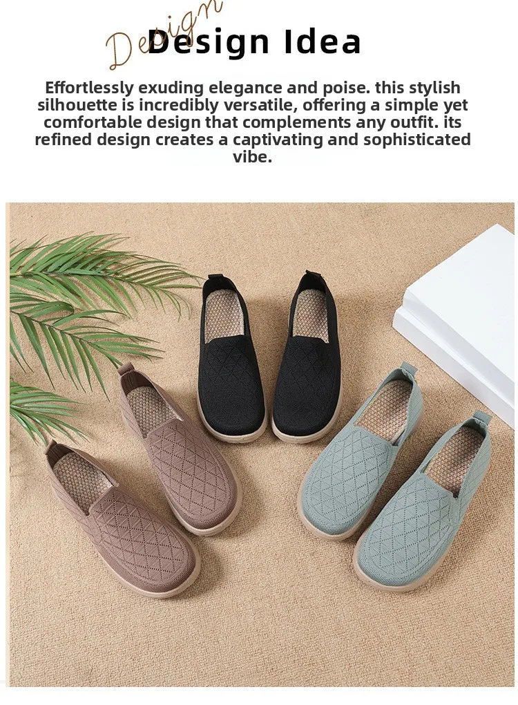Damen Slip-On Schuhe im Stil von alten Peking-Stoffschuhen, atmungsaktive, gewebte, flache Schuhe, weich, rutschfest, bequem, zum Gehen, für Mütter, lässig, alltagstauglich, leichte Sneaker – Detail 2
