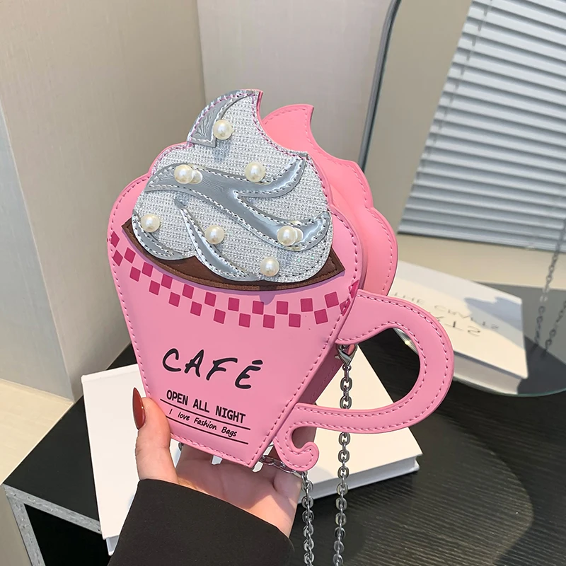 Cute Coffee Cup Creative Crossbody Bag For Women Trend Fun Handbag And Purse Designer Letter Graffiti Leather Shoulder Bag Mini