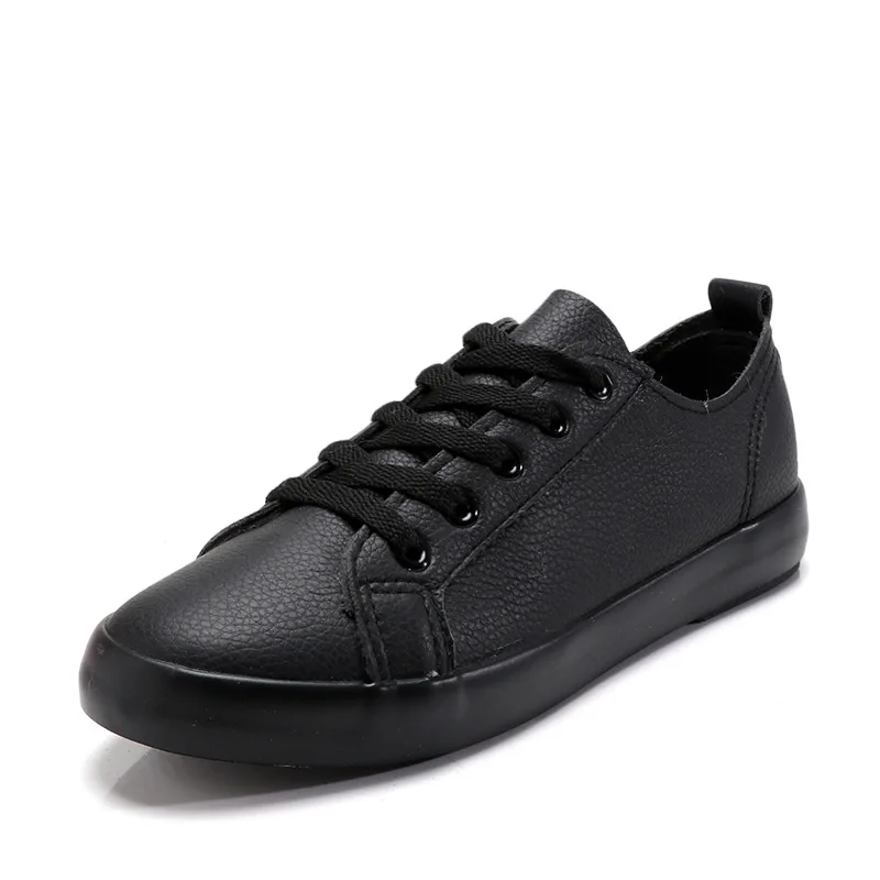 Summer High Quality Soft Leather Black White Shoes Women\'s Sneakers Breathable Casual Shoes Korean Version Lace-up Flats Women