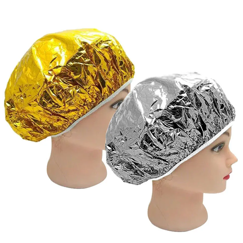 Gorro de ducha con aislamiento térmico para mujer, gorro de papel de aluminio, gorro de baño elástico para salón de pelo, Plata