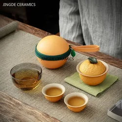 Customize Chinese Tea Set Ceramic Portable Teapot Set Travel Gaiwan Tea Cups of Tea Ceremony Accessories One Pot Two Cup Suit