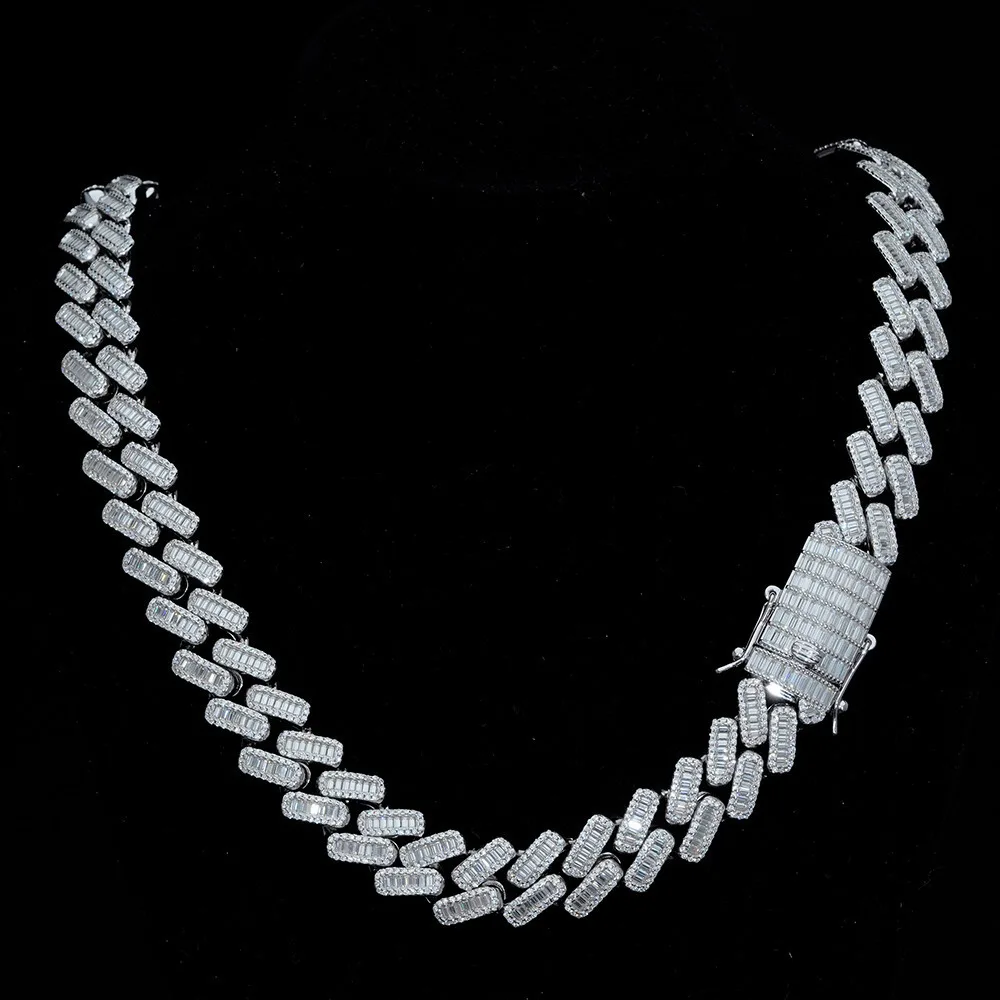 

14mm Chain Fashion Necklace Square Diamond Iced Out Vvs Moissanite Cuban Chain Baguette Round Moissanite Hiphop Cuban Necklace