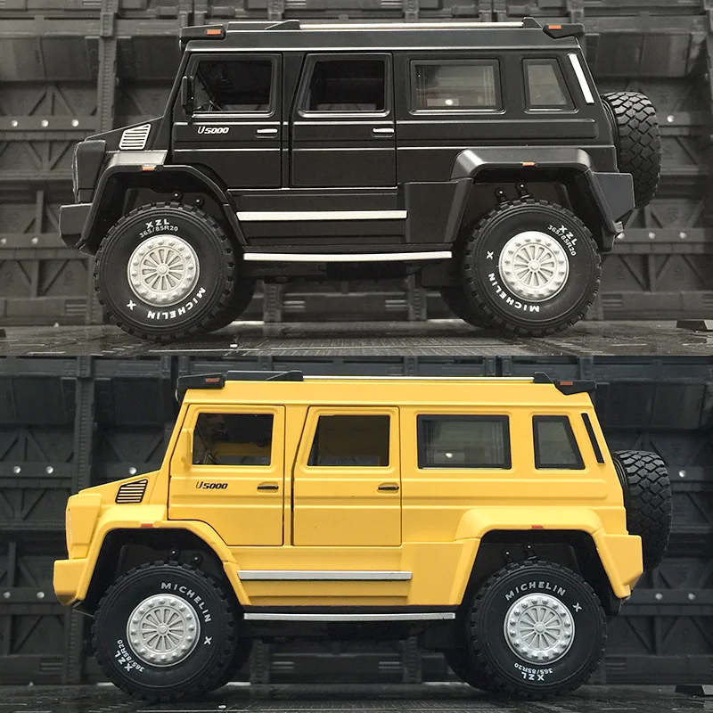 Simular Mercedes-Benz Unimoc U5000, coche en miniatura de aleación para niño, vehículo todoterreno acústico-óptico, juguete adecuado para colección