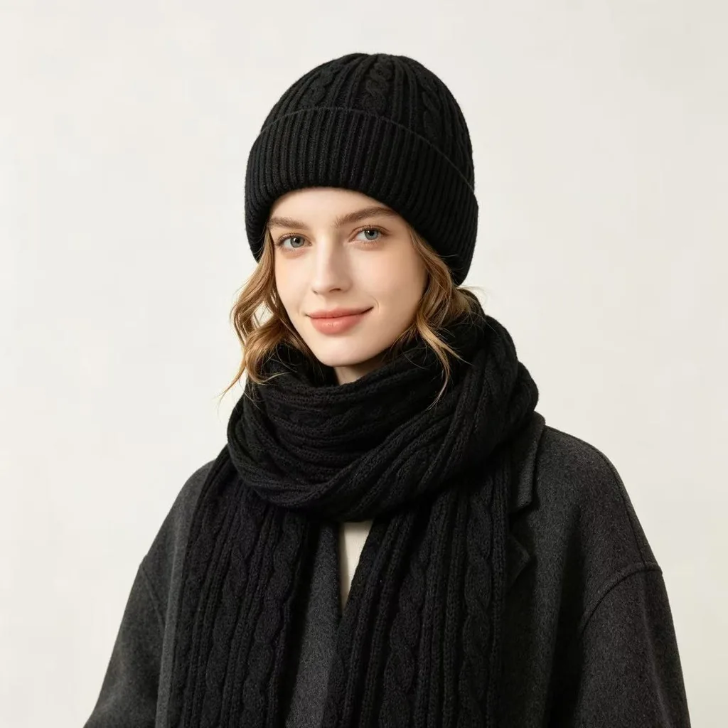 Winter Accessories Warm Neck Scarf Winter Scarf Minimalist Knit Beanie Hat For Daily Commuting Shopping School