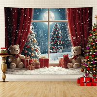1pc Christmas red curtain teddy bear gift pattern tapestry, New Year photography background tapestry, aesthetic wall hanging,