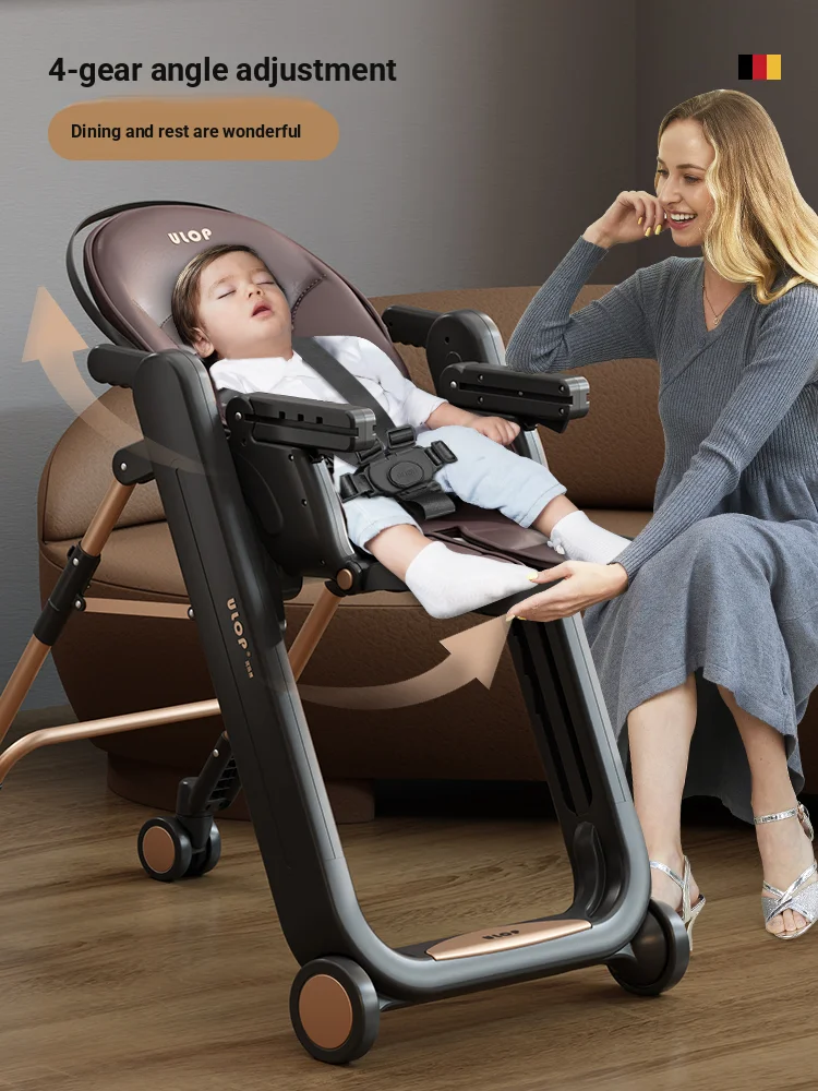 Multifunctional Baby High Chair Adjustable Foldable Portable Infant Feeding Seat with 8-Speed Height