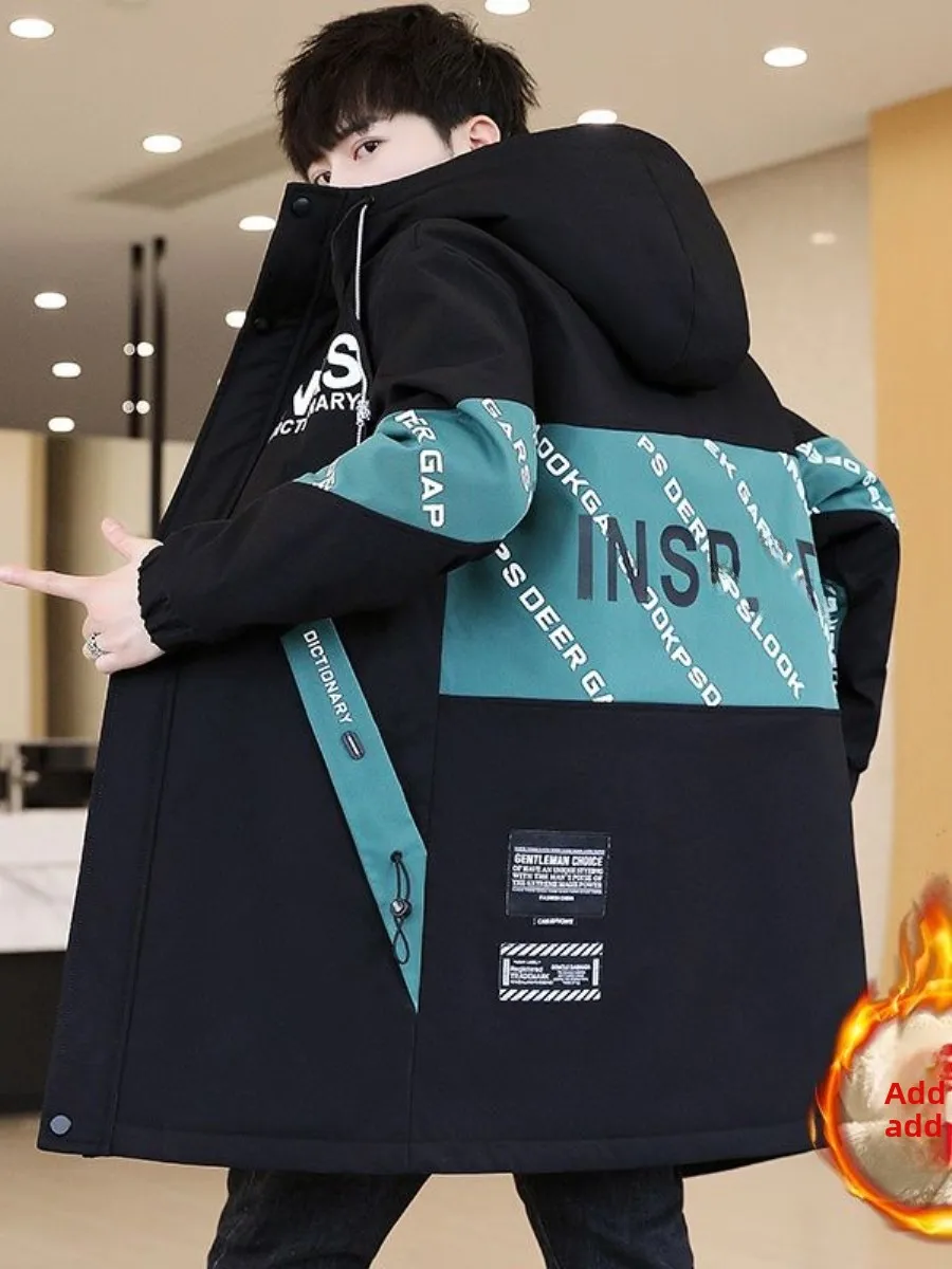 

Подростковая зимняя куртка-парка мужская с флисовой подкладкой, теплая, модная, средней длины, со съемным внутренним жилетом, с длинными рукавами, с капюшоном