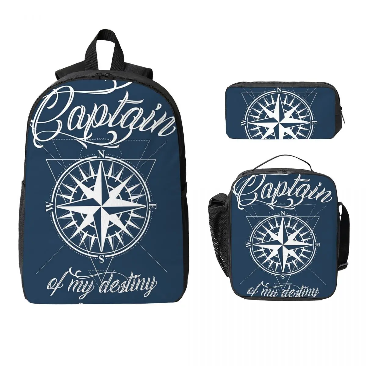 

Nautical Compass Captain Anchor Boat Backpack BookBag School Bag Laptop Shoulder Bags 3ps Insulated Lunch Bag Pencil Case