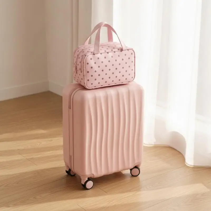 Polka Dot Cosmetic Bag Waterproof PU Leather Large Capacity Travel Toiletry Pouch for Ladies Weekend Getaway