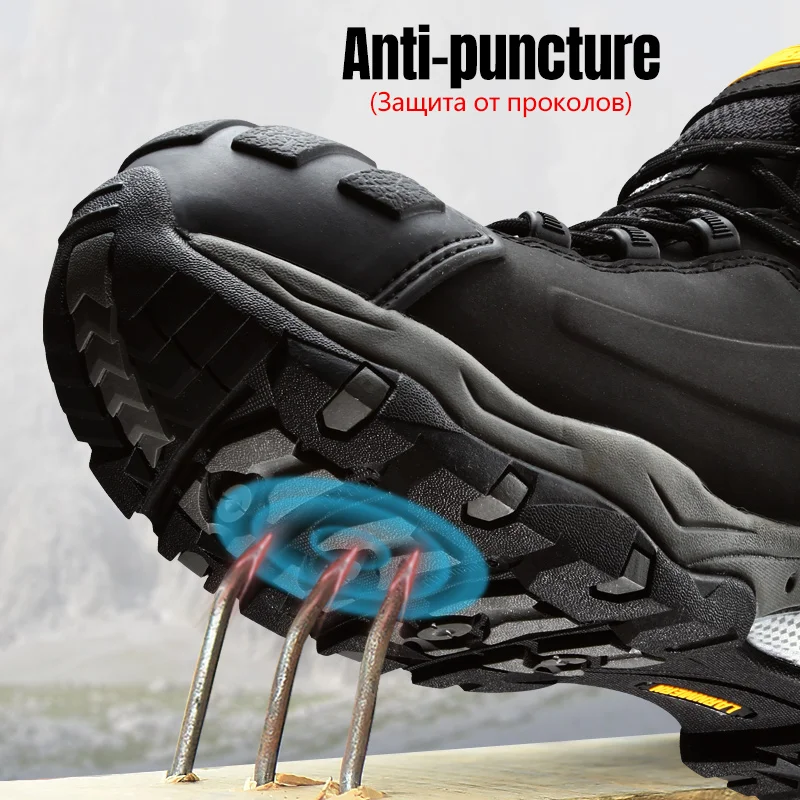 LARNMERM Safety Boots Anti-static Work Boots Waterproof Steel Toe Shoes Genuine Leather Punctureproof Construction Shoes