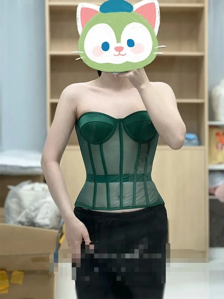 Bustier Breathable Mesh Splicing Transparent Corset Sexy Inner Outer Body Shaping Underwear High-end Tops