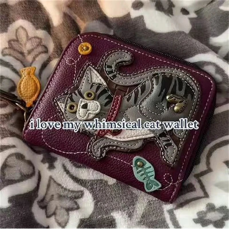 Compact Whimsical Cat Wallet Cute Mini Coin Purse Card Holder Faux Leather Zip Daily Companion For Women Teens new  yearGift