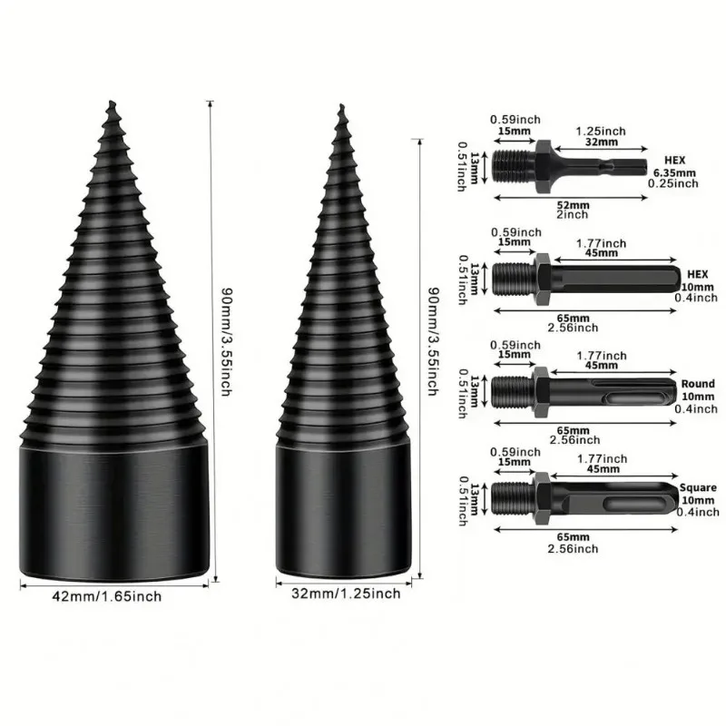 Efficient and effective woodworking tools, wood splitting fire god set, rural wood splitting cone, wood splitting drill bit