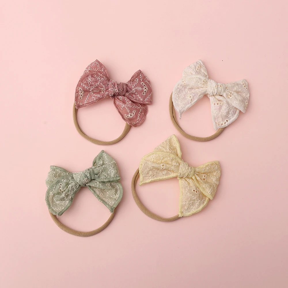 New Cotton Embroidery Flower Baby Bow Headband For Young Girls Scrunchie Elastic Hair Bands For Baby Girl Hair Accessories Kids