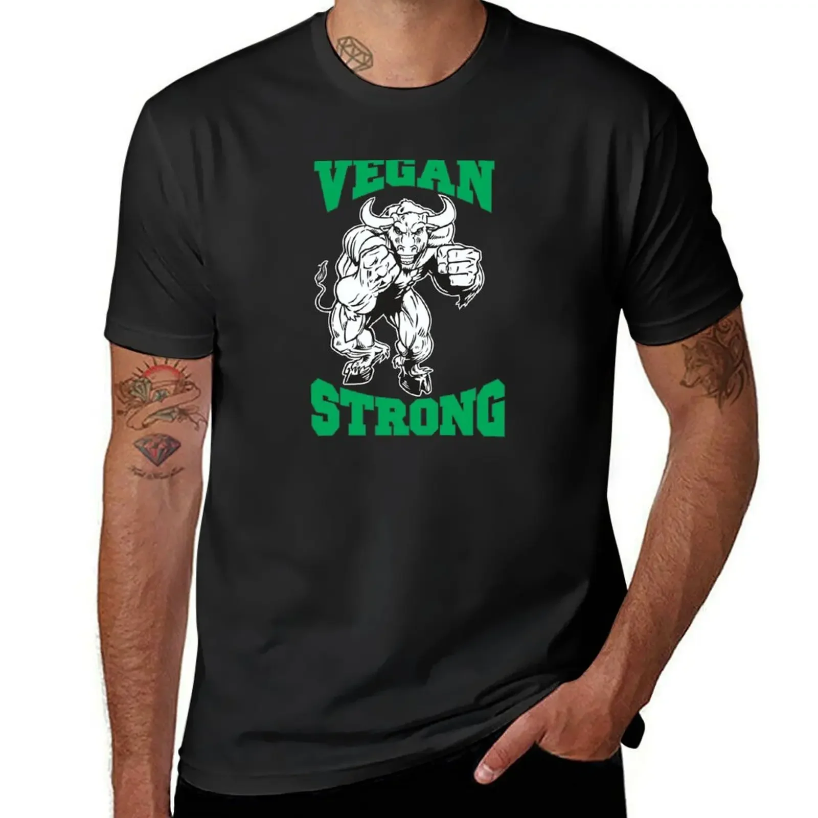 

T-shirt short sleeve，Vegan Strong Bull Vegan Lifestyle essential street wear new edition graphicee men