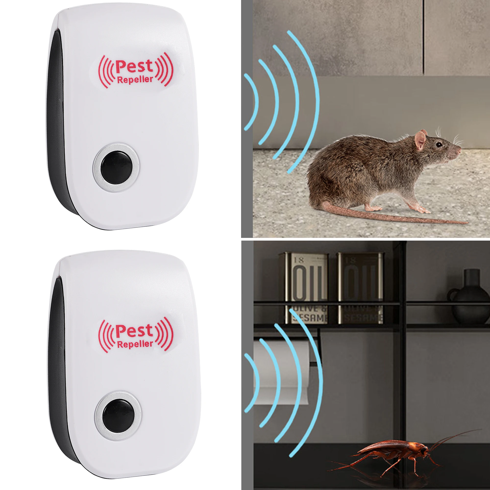 Repelente de plagas ultrasónico electrónico, rata, ratón, cucaracha, arañas, mosquitos, antirechazo, dispositivo de Control de plagas, enchufe europeo y estadounidense, 1 ud.