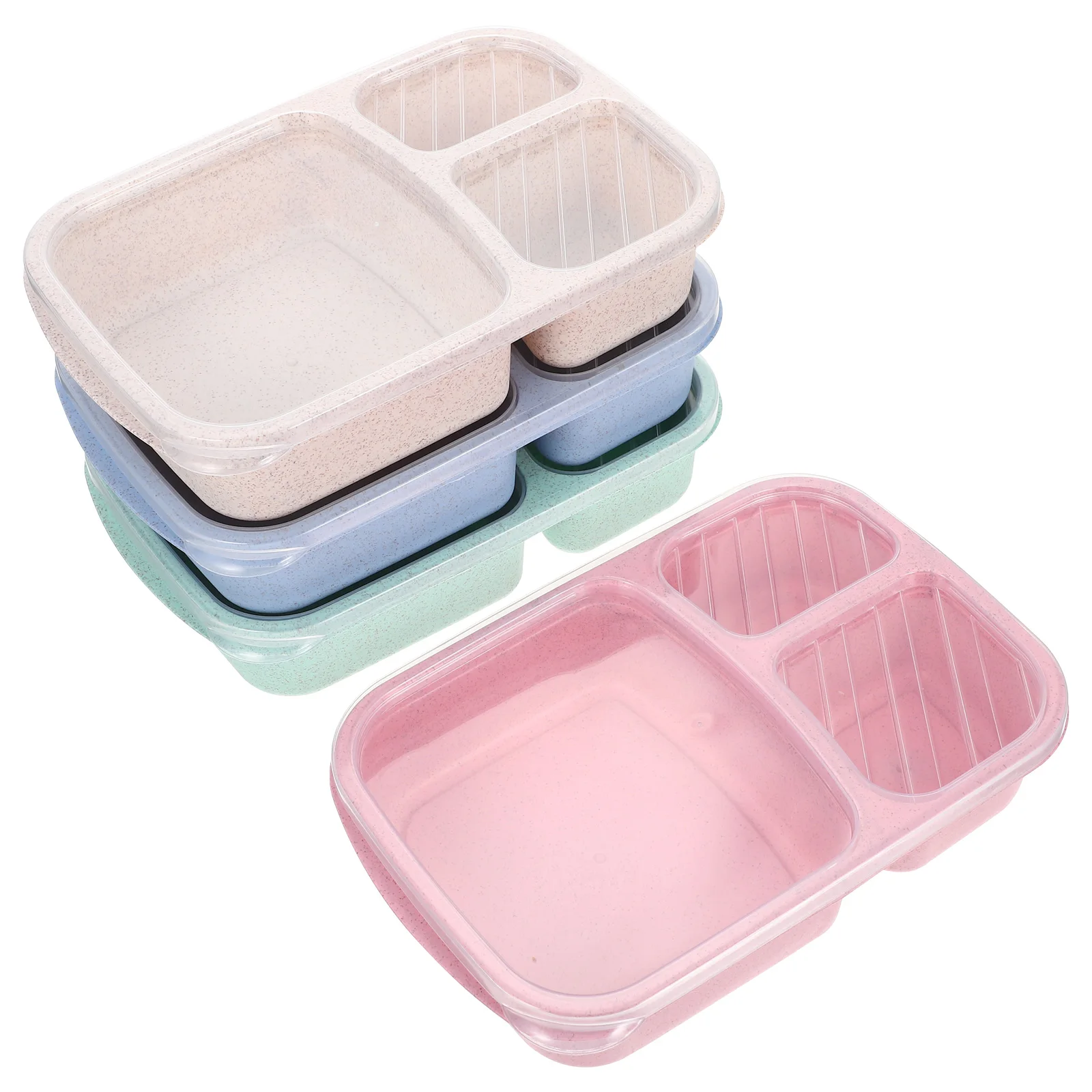 

4pcs Compartment Portable Wheat Fiber Food Container Microwave Safe Airtight Lunchbox Household Multi-Function Case