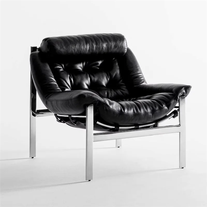 Medieval leather leisure chair single sofa living room balcony