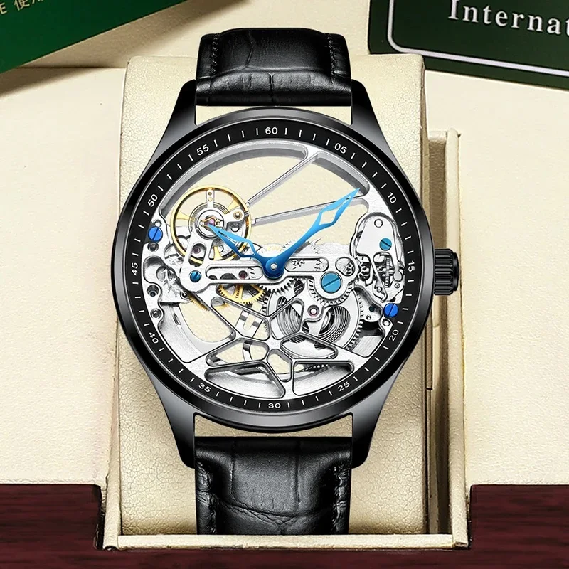 Authentic Ailang Men's Sports Watch Leather strap fashion glow-in-the-dark waterproof hollow-through automatic mechanical watch