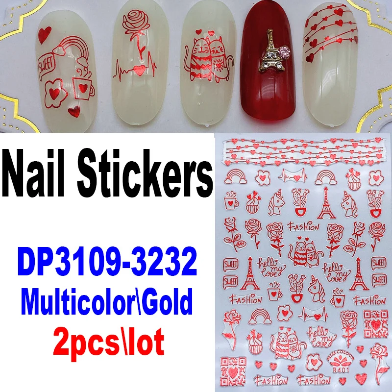 2PC Luxury Nail Sticker Charm Logo Manicure Art Decorations Decals Foil Gold Silver Nail Sticker DP3109-DP3132