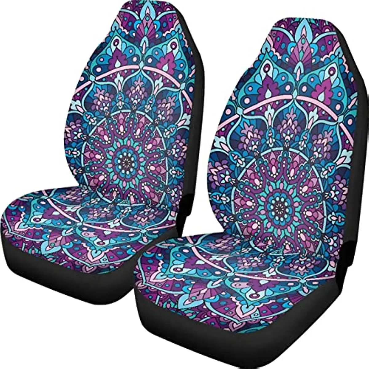 Purple Mandala Floral Retro Car Seat Cover Set for Women Men Universal Auto Interior Decoration Printed Seat Covers for