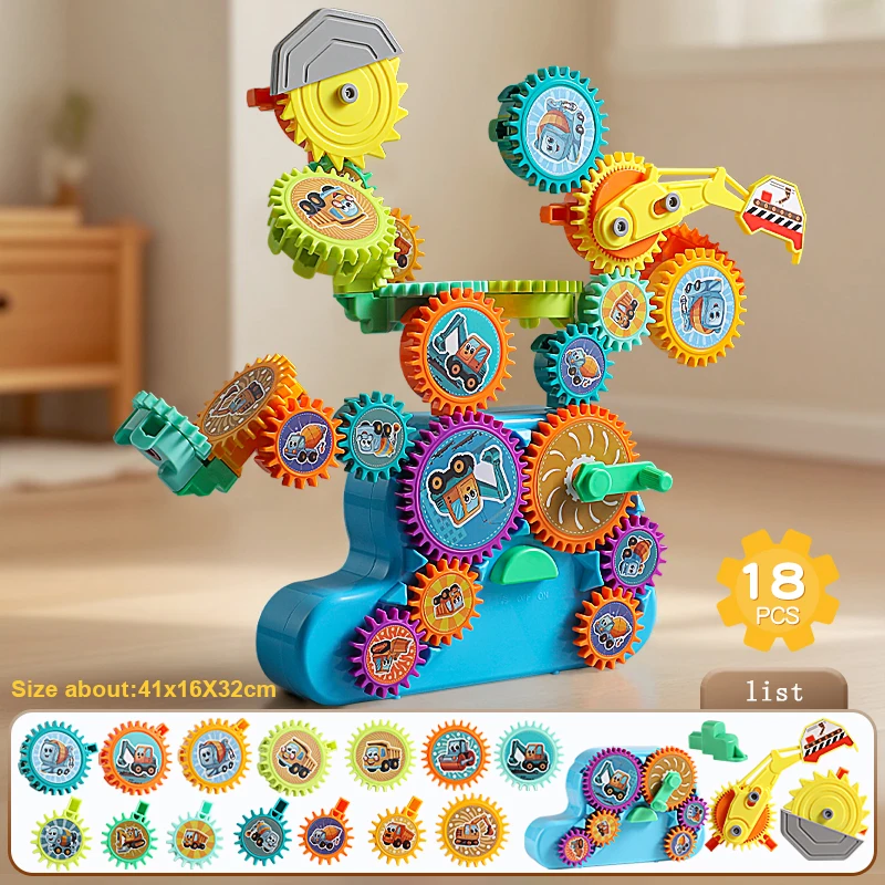 Creative Electric Gears Set Building Blocks DIY 3D Rotate Assembly Model Plastic Bricks Educational Toys For Children Gifts