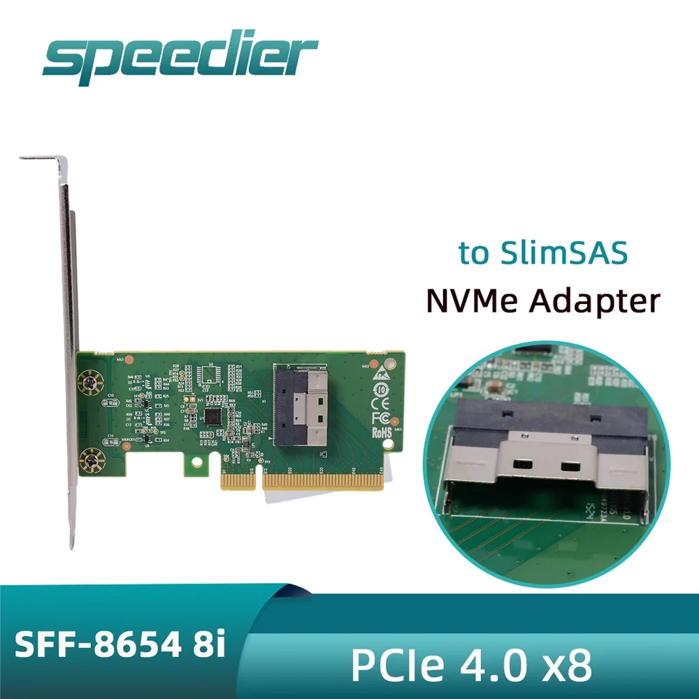 PCIe x8 to SFF-8654 SlimSAS Adapter High Performance NVMe SSD Expansion Card for 2x NVMe/U.2 SSDs Compatible PCIe Gen4/3/2/1