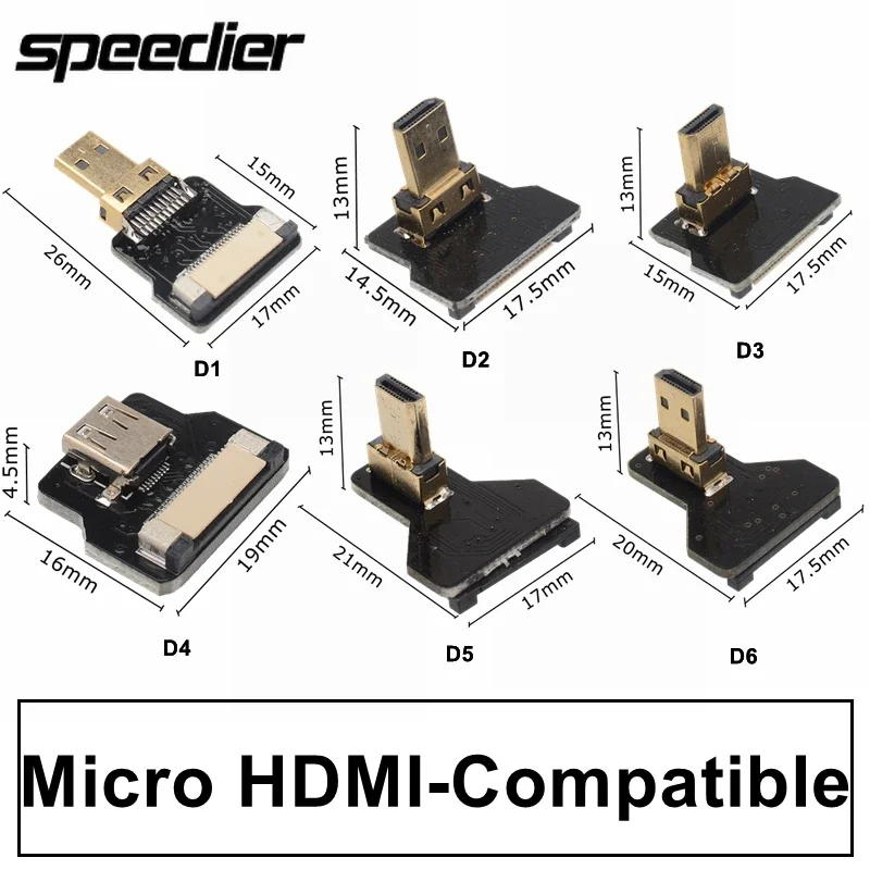 FPV 20Pin HDMI Compatible con tipo A C D macho arriba y abajo en ángulo Micro mini-hdmi macho HDTV FPC Cable plano multicóptero fotografía aérea