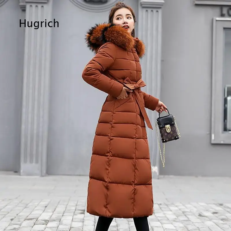 Women Extra Long Padded Coat With Large Furry Collar Thick Warm Winter Outerwear Loose Casual Cold Weather Daily Wear for Ladies