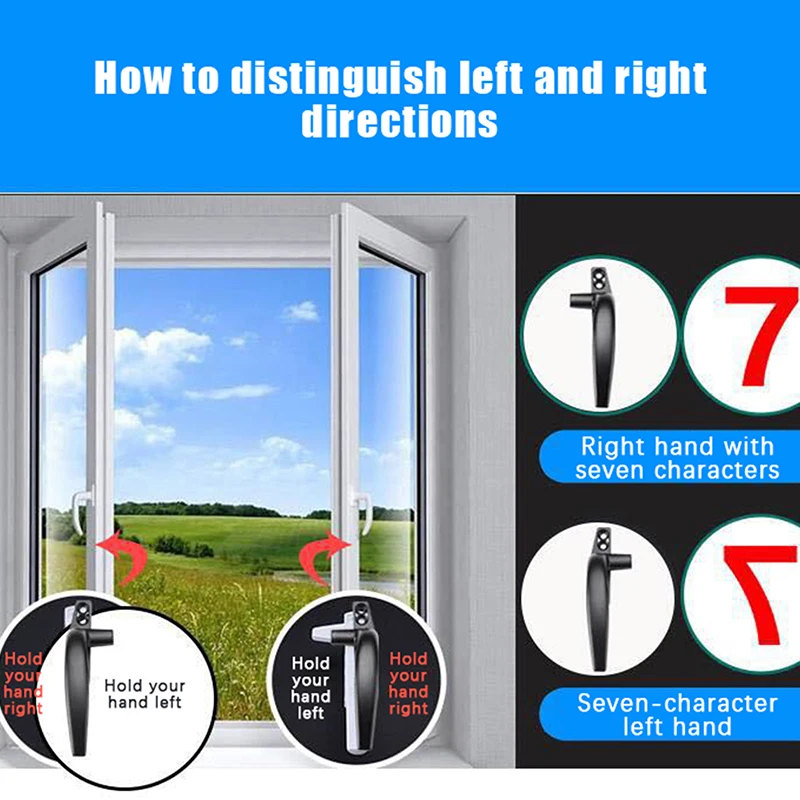 1 Buah Pegangan Jendela Paduan Aluminium Tebal untuk Pintu Ayun dan Jendela, Pegangan Titik Tunggal, Kunci Jendela Tujuh Karakter