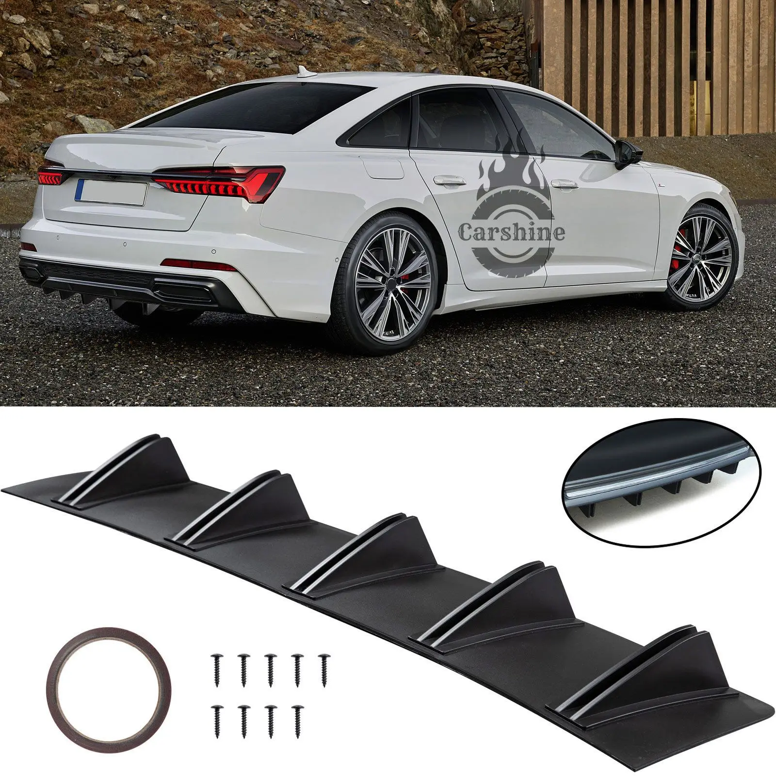 ماتي الأسود الخلفي الناشر الفاصل الشفاه سبويلر القرش زعنفة جديدة لأودي S6 2020 #1