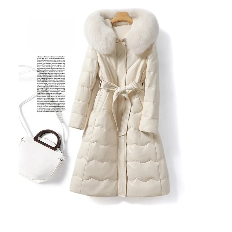 Imagem -05 - Jaqueta Feminina com Capuz Fino Parkas Gola de Pele Real Pele de Ovelha Quente Outerwear 2023 Inverno Pato Branco para Baixo Cabolsas Grossos