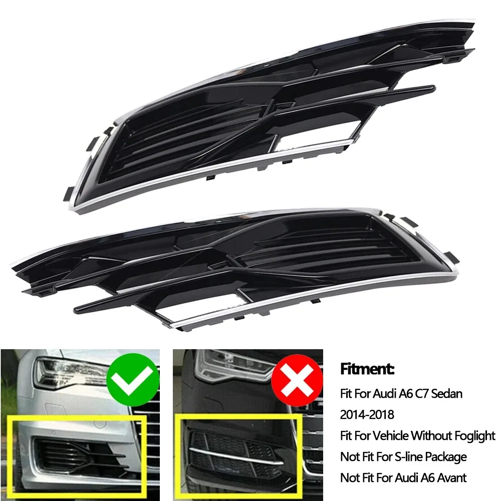 Pair Car Front Lower Fog Light Grill Cover For Audi A6 C7 2016 2017 2018 Fog Light Cover Not For S-LINE 4G0807682AD,4G0807648T