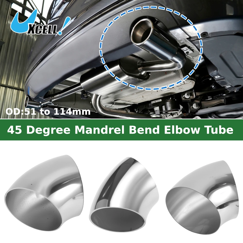 Uxcell 51/63/76/89/102/114mm OD 45 Degree Mandrel Bend Elbow SS201 Stainless Steel Bend Tube Exhaust Elbow Pipe Thickness 1.5mm