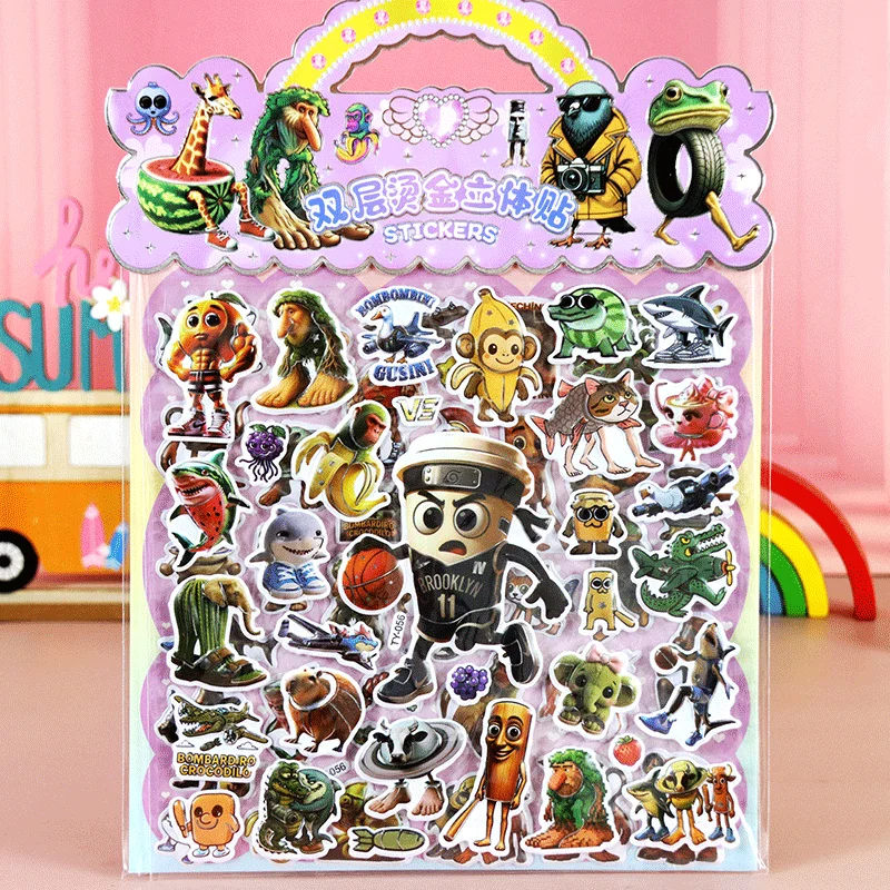 تونغ تونغ صحور فقاعة ملصقات الحيوانات الدماغ الإيطالية الشارات مقاوم للماء الكتابة على الجدران الثلاجة القرطاسية الاطفال شارات الحفلات الهدايا #5