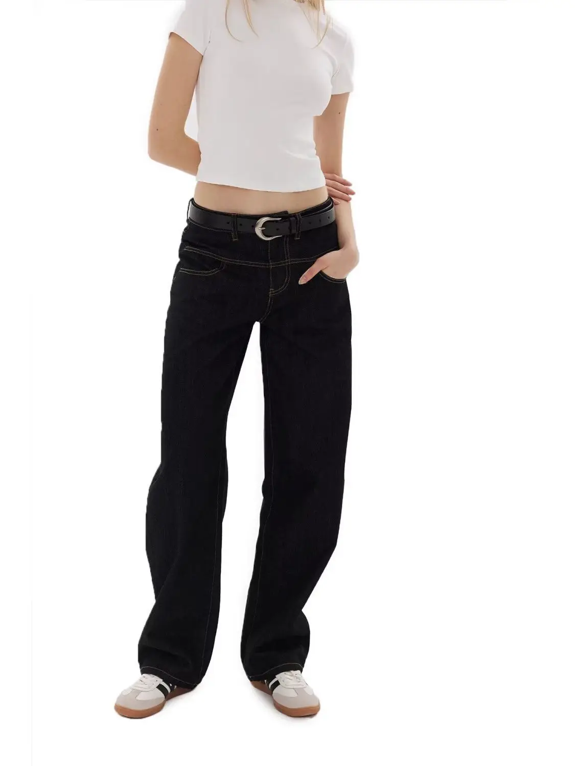 

Женские простые стильные однотонные джинсы, осенняя уличная одежда, мешковатые джинсовые брюки унисекс с высокой талией, женские свободные широкие брюки