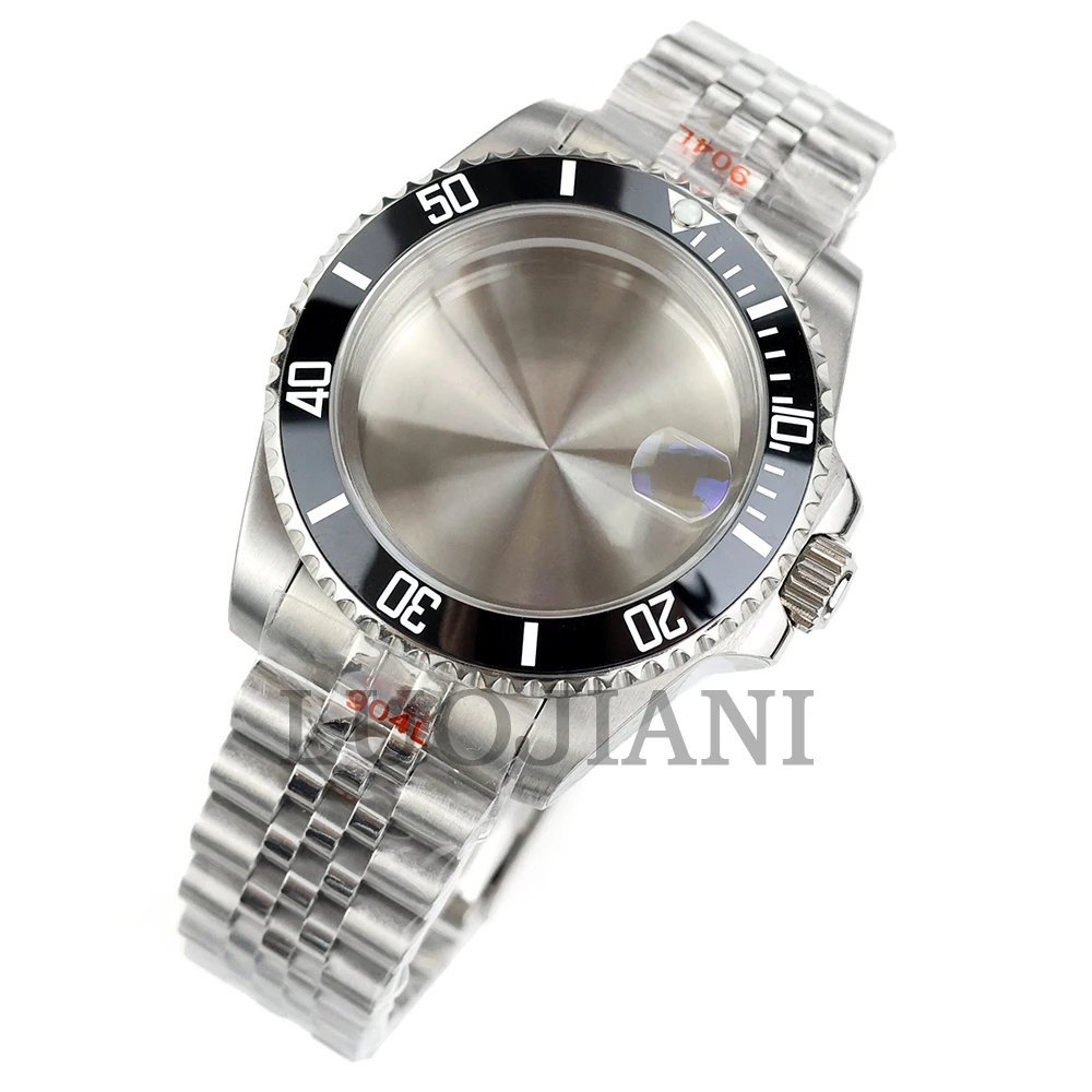 For Submariner Case 40mm NH35 Silver Watch Case Solid Oyster/Jubilee Bracelet Fit NH34 NH35 NH36 NH38 Movement 28.5mm Dial image 3
