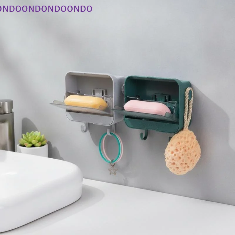 Toilet Dust-proof Belt Cover Drain Soap Box, Wall Mounted Seamless With Hook Soap Storage Rack