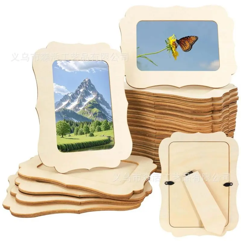 B08B-Wooden Picture Frames 10 Pack, Small Standing Photo Frame For DIY For DIY Wood Decorative Arts, Birthday Party Gifts, Wave