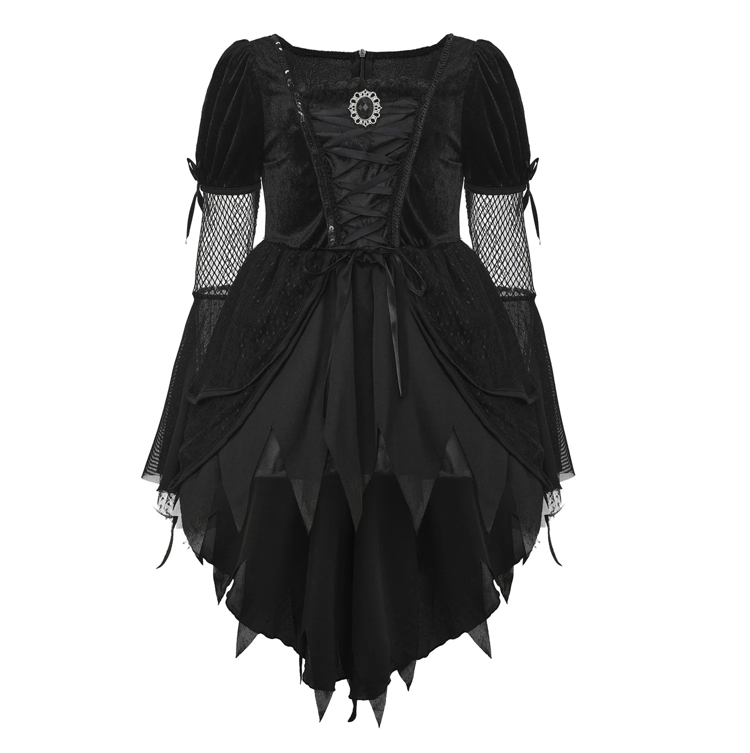 Déguisement Diablesse Gothique Noire à Cornes – Robe Manches Évasées – photo 11