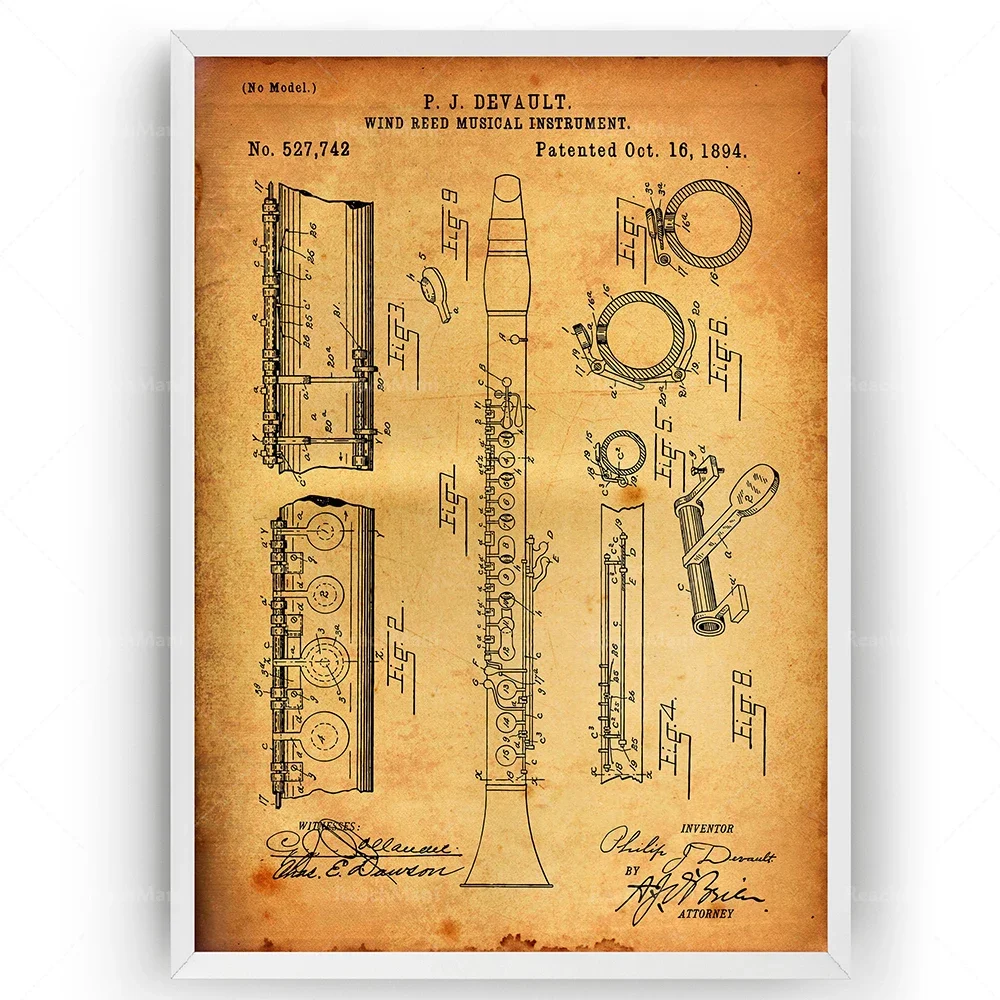 Clarinet 1894 Patent Print Wall Art Poster Music Teacher Blueprint Gifts