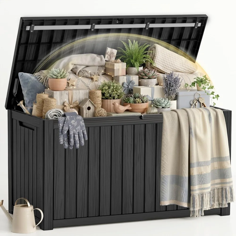 325 Gallon Outdoor Storage Box Waterproof Large Deck Box Black