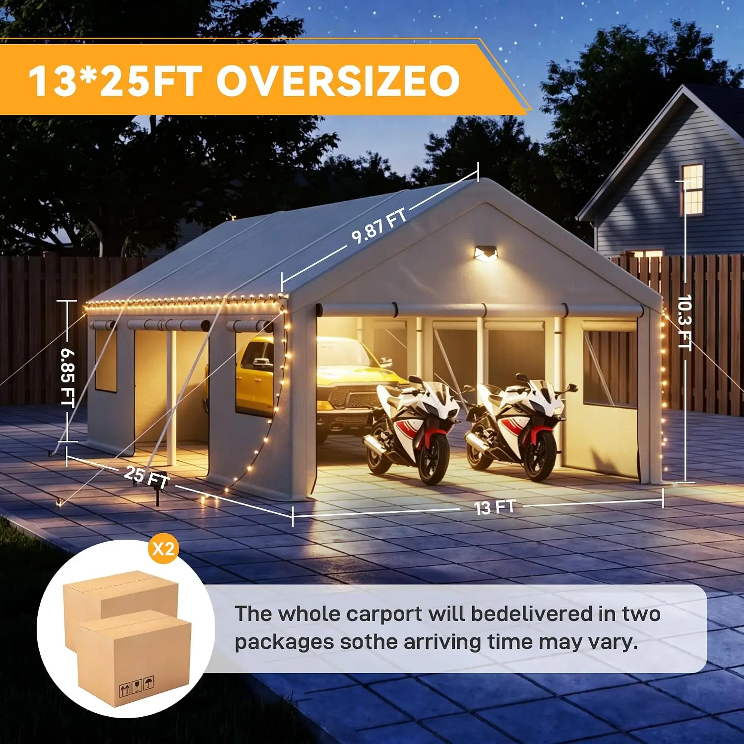 13X25 FT Carport Heavy Duty,Portable Car Ports Garage, Carport Canopy with Side Doors,Outdoor Car Shelter All, Customized