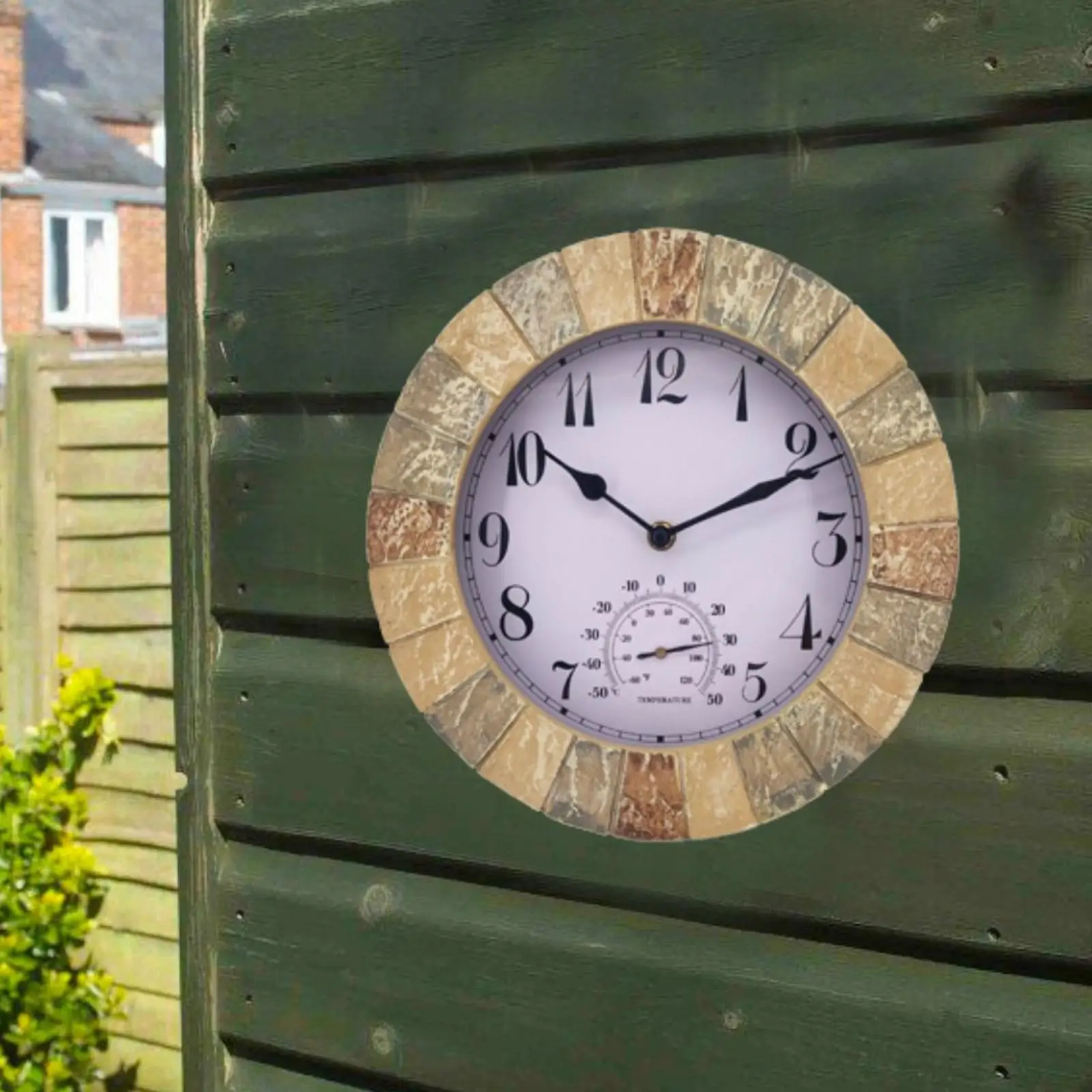 

Outdoor Hanging Clock Waterproof with Temperature Silent Resin Crafts 10inch Clocks for Living Room Kitchen Office