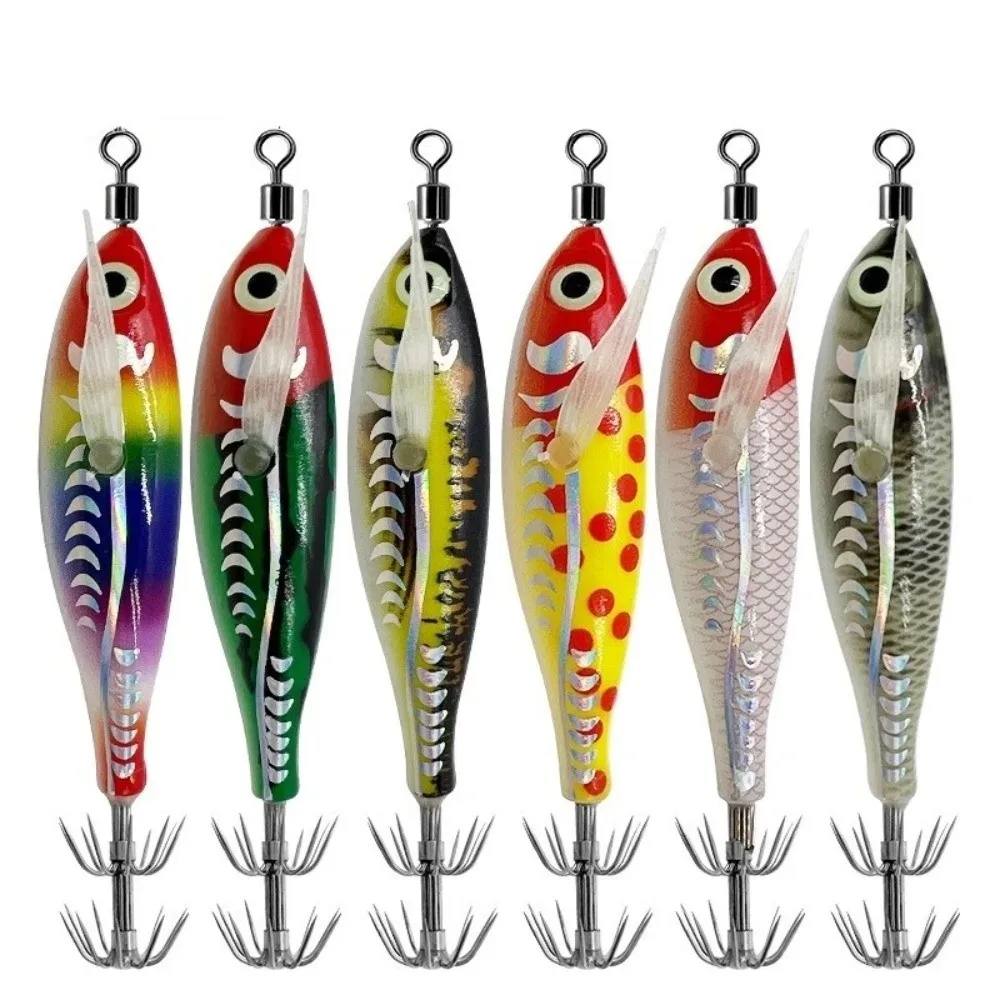 2pcs 5.5g Weight Squid Jig Built-in Rattles 80mm Length Fishing Lures 2pcs Pack Luminous UV Cuttlefish Fishing Bait
