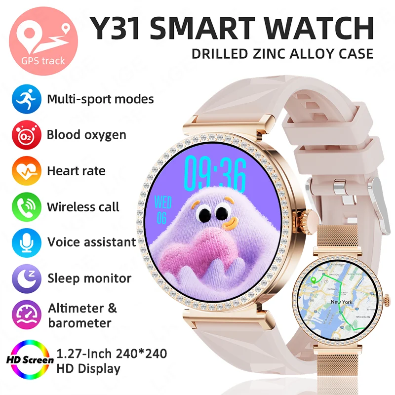 

LIGE 2026 GPS Track Women Smart Watch Sports Heart Rate BT Calling AI Voice Ladies Fashion Diamond Smartwatch For Android iOS