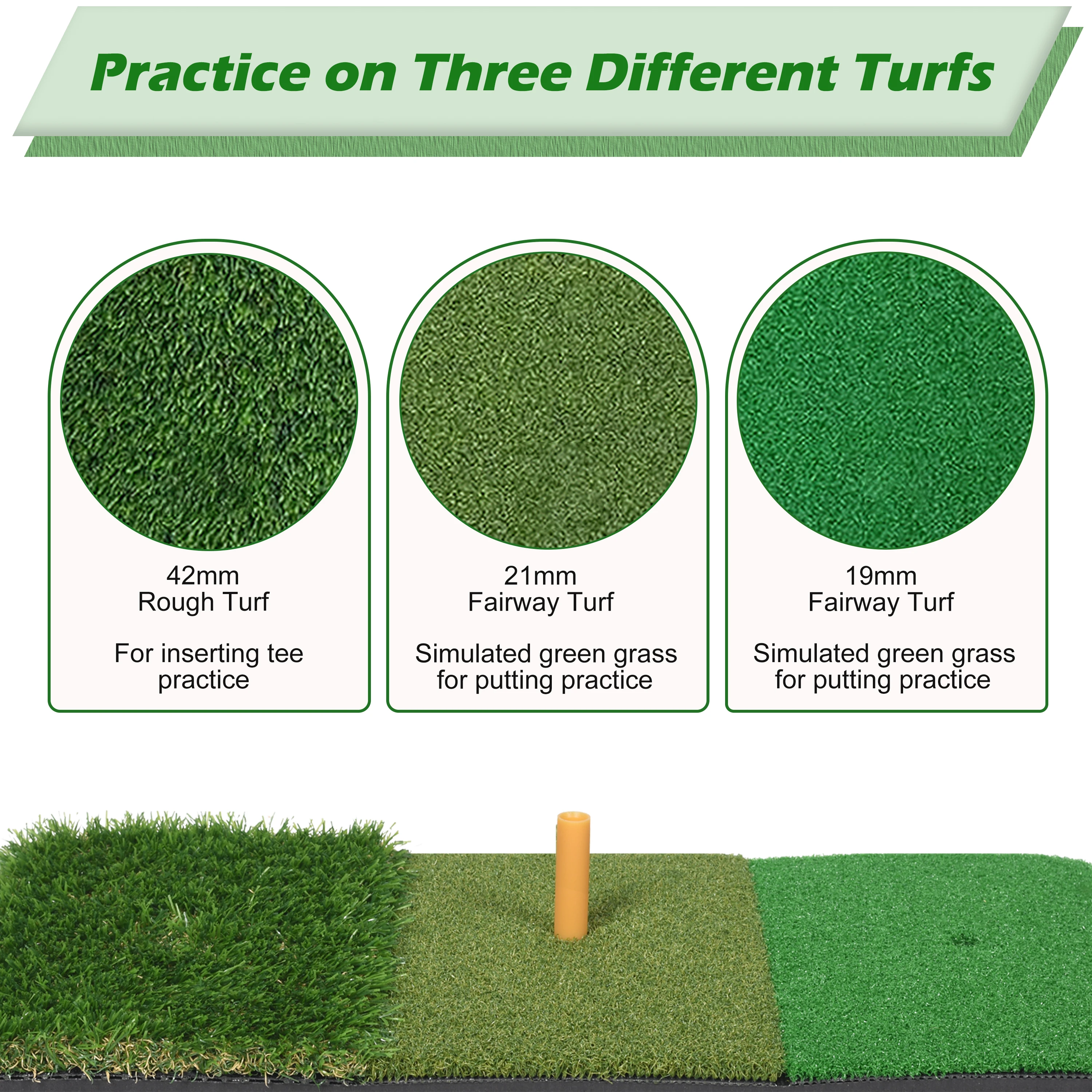 Golf Hitting Mat 30*60Cm Indoor Outdoor Mini Practice Durable PP Grass Pad Backyard Exercise Golf Training Mat With Rubber TEE