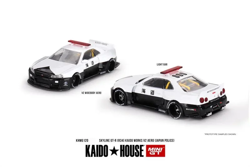 

Kaido House x MINI GT Skyline R34 Kaido Works (V2 Aero) Полицейская литая модель автомобиля