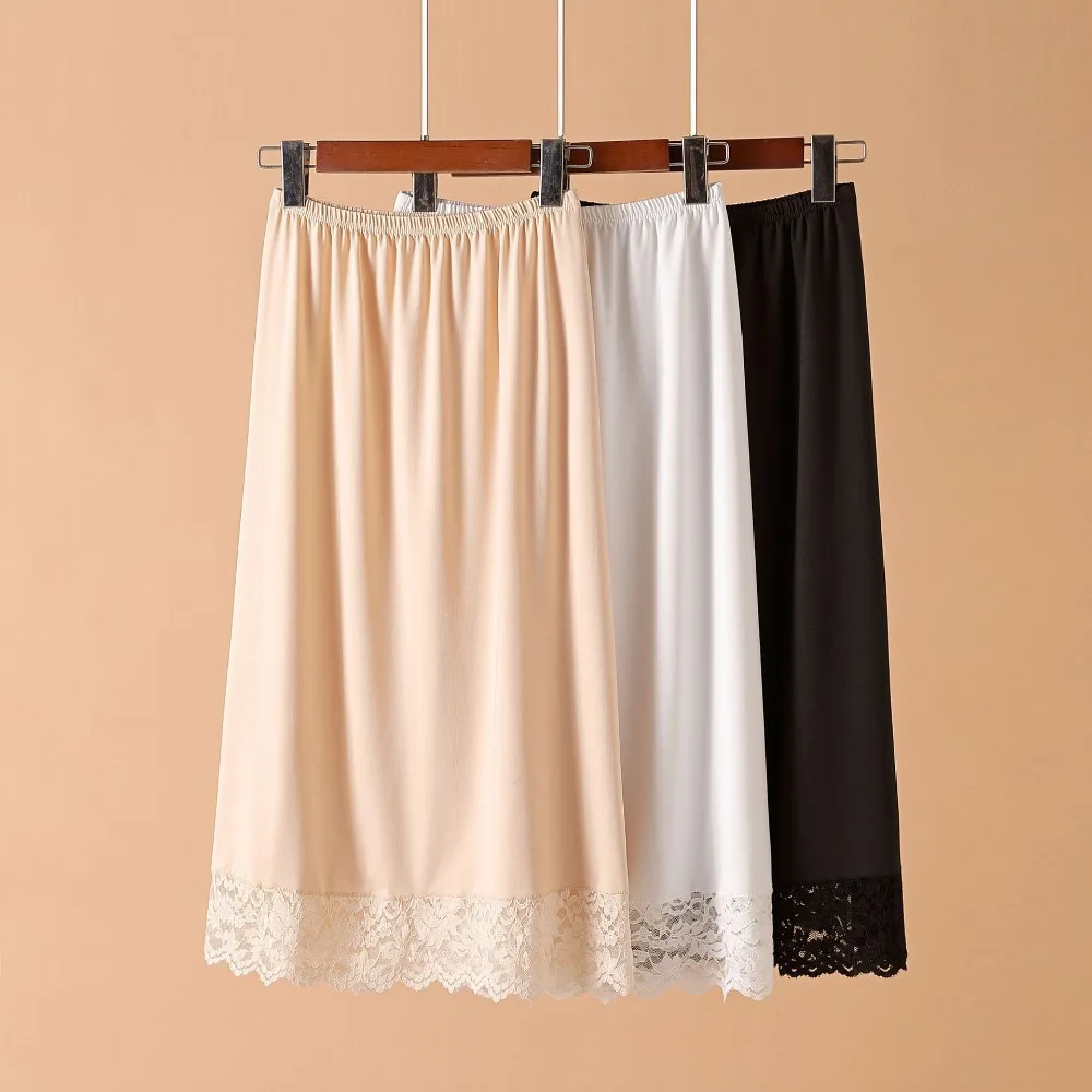 Fina seda gelo modal feminino meia comprimento saia anti-reflexo anti-penetrante innerwear saia curta malha flor cor pura